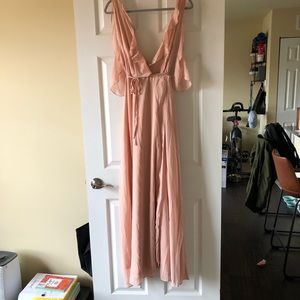 NWT maxi dress, blush pink, deep V.
